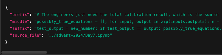 Example of intra-cell code completion training data, all within a single notebook cell